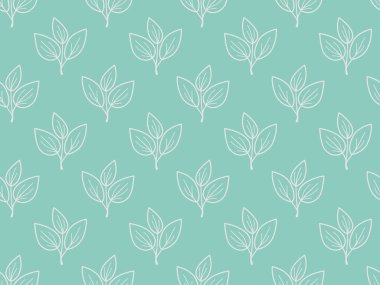 Yumuşak bir deniz mavisi zemininde narin beyaz yaprak dalları bulunan zarif, pürüzsüz bir desen. Tekstil tasarımı, duvar kağıdı, ambalaj veya web sitesi geçmişi için mükemmel.