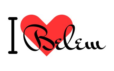 Brezilya 'nın Belem şehrini seviyorum. Kırmızı kalpli el yazısıyla yazılmış mektuplar. Vektör illüstrasyon harfleri, yazdırma tişörtü, afiş, poster, etiket veya etiket için modern tasarım.