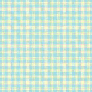 Pastel ekose desenli. Yumuşak, açık mavi ve sarı tekstil tasarımı. Kumaş, giyim, kağıt veya web projeleri için kusursuz dama tahtası arkaplanı.