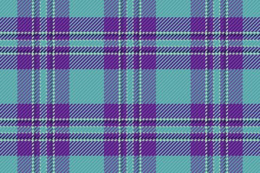Kabile tekstil çeki ekose, ton dokusu pürüzsüz. Manzara deseni tartan vektör arkaplanı menekşe ve cyan renk paleti.