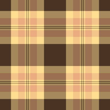 Classic plaid pattern in warm brown and beige tones. Seamless texture, ideal for textile design, backgrounds, or digital art projects needing a rustic, cozy feel.