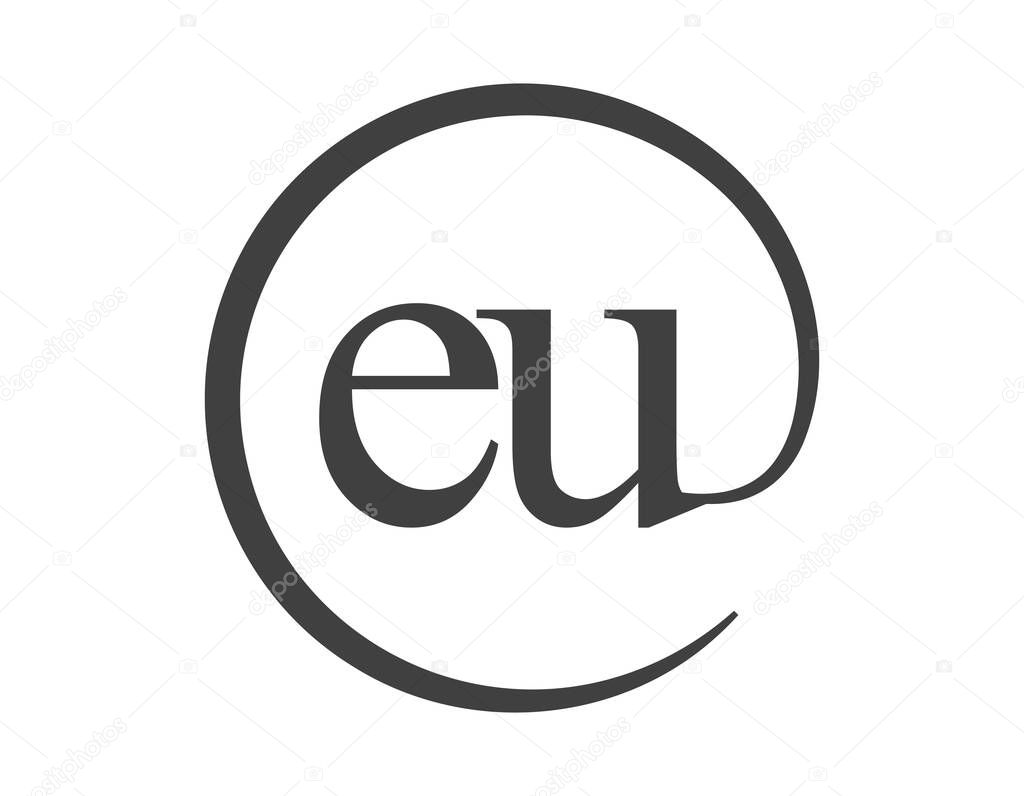 EU logo from two letter with circle shape email sign style. E and U round logotype of business company for brand identity.