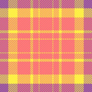 Colorful textile pattern featuring checks, with pink, yellow, and purple hues. Great as a design element, backdrop, or for fashionrelated themes.