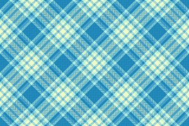 Fade check plaid texture, podium background tartan fabric. Tweed pattern textile vector seamless in cyan and light colors palette.