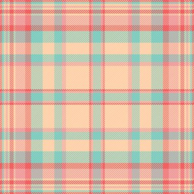 Slim seamless vector tartan, room plaid textile background. Surface pattern fabric texture check in teal and red colors palette.