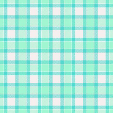 Soft fabric check vector, daisy tartan pattern background. French textile seamless plaid texture in white and teal colors palette.