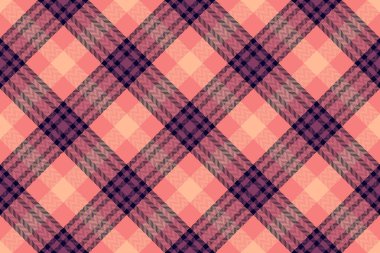 Minimalist tartan background fabric, rest pattern texture vector. Pink check seamless plaid textile in red and dark colors palette.