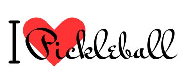 Pickleball 'a bayılırım. Kırmızı kalpli el yazısıyla yazılmış mektuplar. Spor vektörü illüstrasyonu, basılı t-shirt, afiş, etiket veya etiket için modern tasarım harfleri.