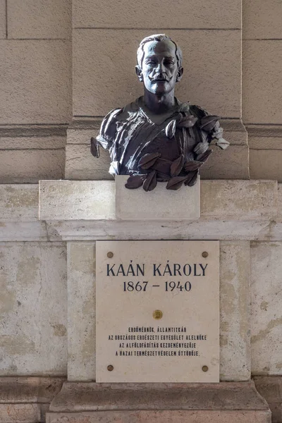 Budapest Hungría Febrero 2020 Busto Bronce Karoly Kaan Muro Piedra — Foto de Stock