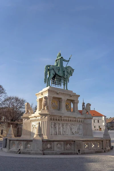 István Király Bronz Lovasszobra Bada Hegyi Halászbástyán Budapesten — Stock Fotó