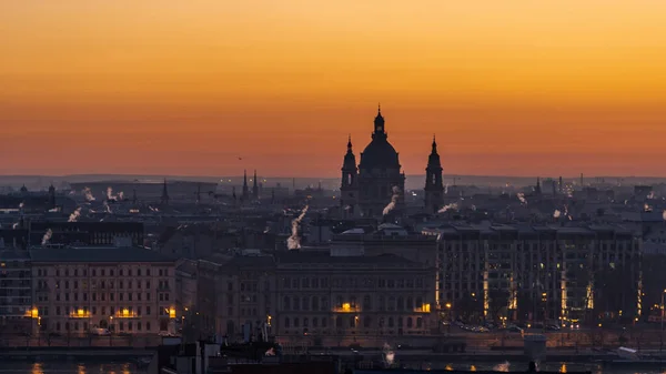 Budapest Skyline Stephen Basilica Sunrise Winter Hungary — стоковое фото