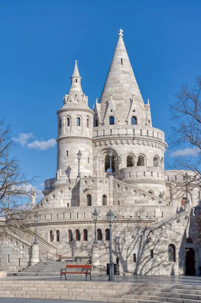 Fiskarens Bastion Vitt Slott Budapest Vinter Morgon Med Blå Klar — Stockfoto