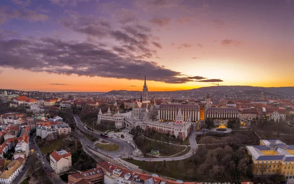 Αεροπλάνο Drone Του Matthias Church Fisherman Bastion Στο Λόφο Buda — Φωτογραφία Αρχείου