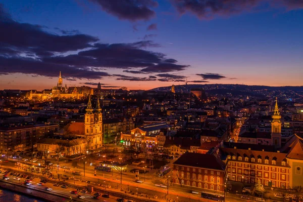 Flygdrönare Bild Matthias Churh Anne Church Och Saluhallen Vid Donau — Stockfoto