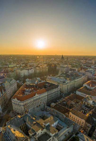 Drohnenaufnahmen Von Der Ostfassade Des Stephansdoms Budapest Bei Sonnenaufgang Morgenglut — Stockfoto