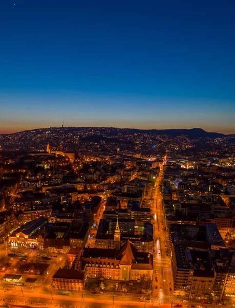 High Angle Aerial Drone Shot Francis Parish Church Danube Budapest — Stock Photo, Image