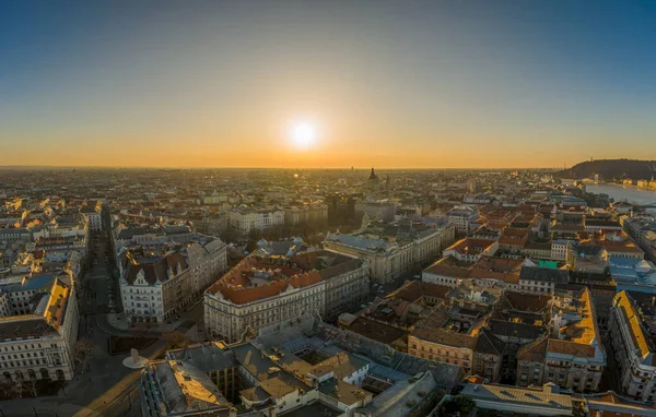 Drohnenaufnahmen Von Der Ostfassade Des Stephansdoms Budapest Bei Sonnenaufgang Morgenglut — Stockfoto