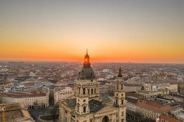 Воздушный Беспилотник Базилики Святого Стефана Рассвете Будапеште Утром Зимой — стоковое фото