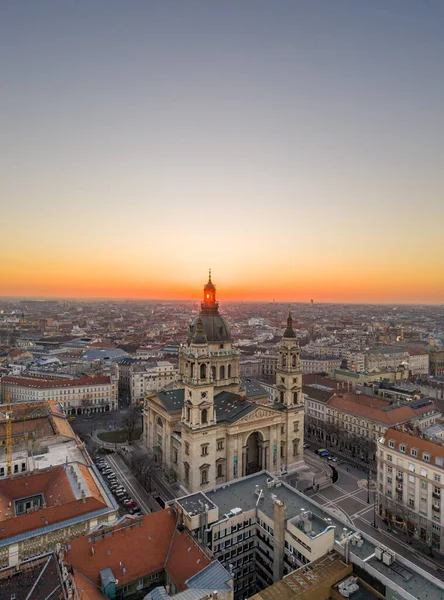 Drone Aérien Basilique Saint Étienne Budapest Aube Lever Soleil Matin — Photo