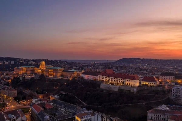 Αεροπλάνο Drone Του Κάστρου Buda Στο Λόφο Buda Κατά Διάρκεια — Φωτογραφία Αρχείου