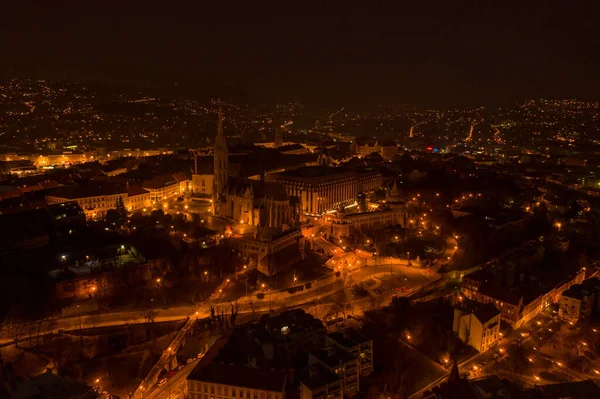 Vue Aérienne Drone Église Matthias Sur Colline Buda Sur Bastion — Photo