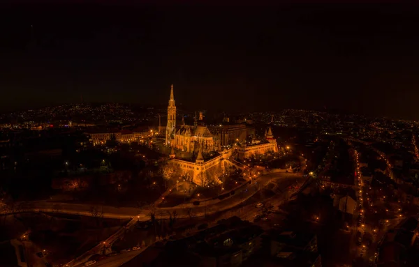 Vue Aérienne Drone Église Matthias Sur Colline Buda Sur Bastion — Photo