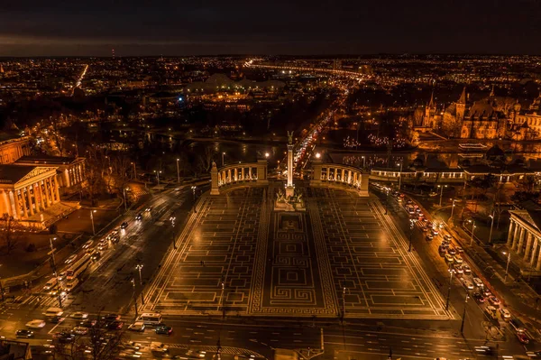 Drone Aérien Musée Des Beaux Arts Château Vajdahunyad Heroes Square — Photo