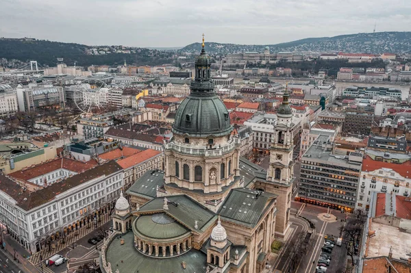 Flygdrönare Skott Kupolen Stephen Basilica Budapest Gryning Morgonen Vintern — Stockfoto