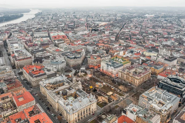 Flygdrönare Skott Liberty Square Budapest Centrum Före Soluppgången Gryningen Vintern — Stockfoto