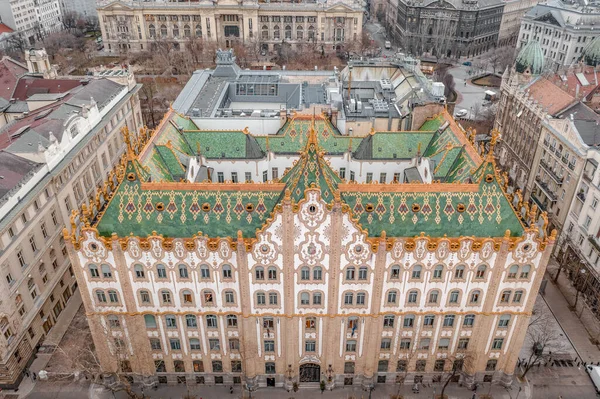 Budapest Ungarn Februar 2020 Drohnenaufnahme Der Fassade Der Ungarischen Staatskasse — Stockfoto