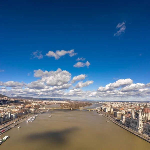 Vista Aérea Del Parlamento Húngaro Margaret Island Por Danubio Budapest — Foto de Stock