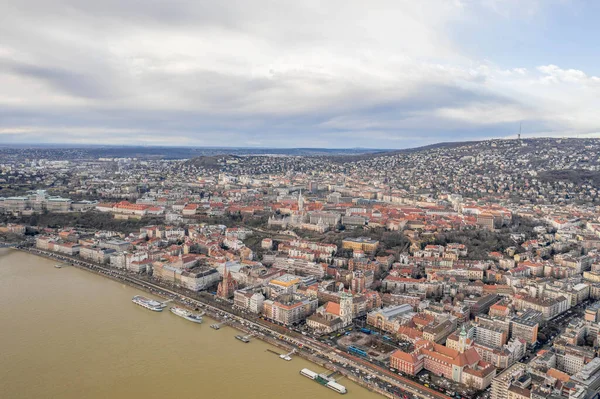 Høyvinklet Dronebilde Fiskernes Bastion Budapest Vinteren – stockfoto