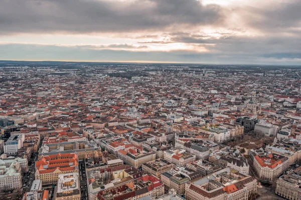 Aerial Drone Shot Liberty Square Budapest Center Winter Morning Time — Foto de Stock