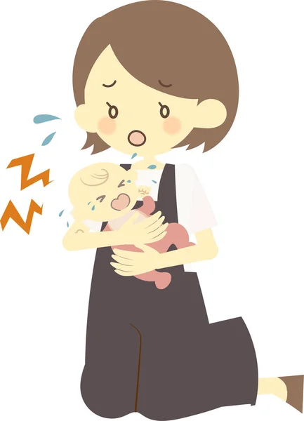 Mère qui a besoin de savoir quoi faire avec un bébé qui pleure — Image vectorielle