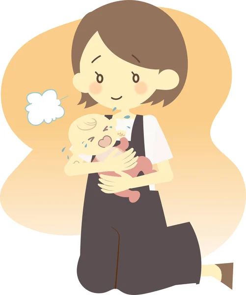 Mère qui a besoin de savoir quoi faire avec un bébé qui pleure — Image vectorielle