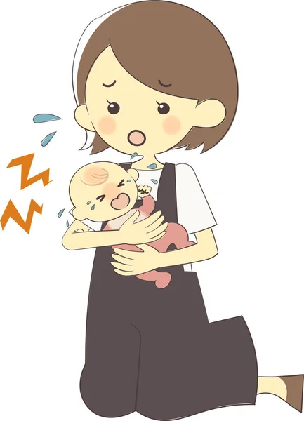 Madre necesitada de saber qué hacer con un bebé llorando — Archivo Imágenes Vectoriales
