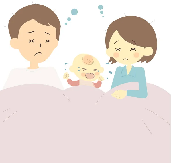 A couple suffering from crying at night — Stock Vector