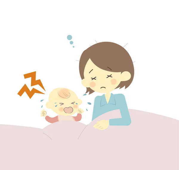 Baby crying at night and mother in trouble — ストックベクタ