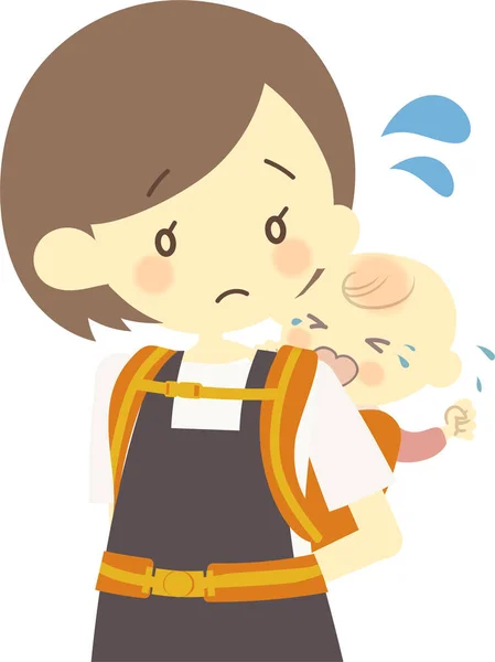 Mor bär på ett gråtande barn — Stock vektor