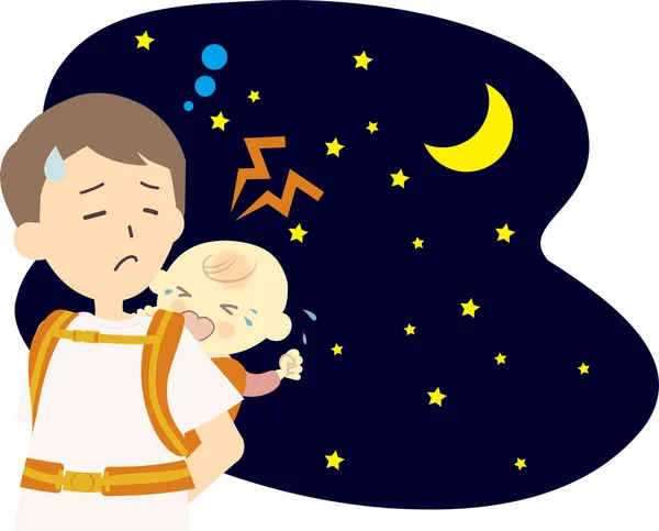 Bambino che piange di notte con bambino che piange — Vettoriale Stock