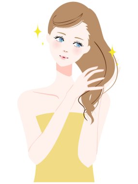 Saçlarıyla ilgilenen bir kadının tasviri