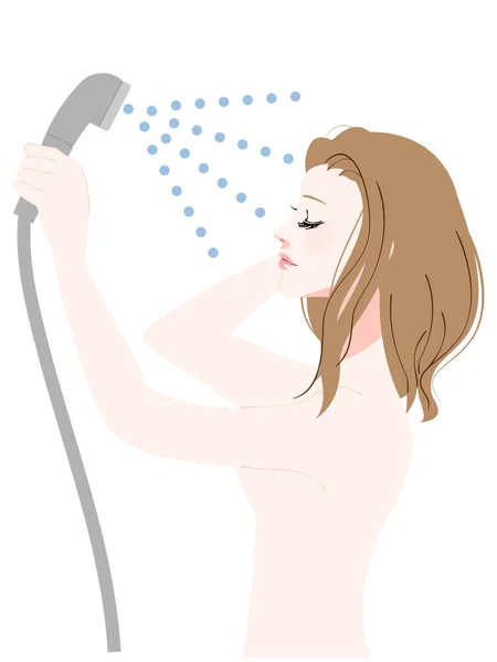 Illustratie Van Een Vrouw Die Haar Haar Wast — Stockvector
