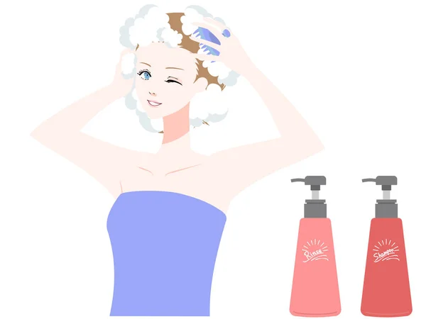 髪を洗う女のイラスト — ストックベクタ