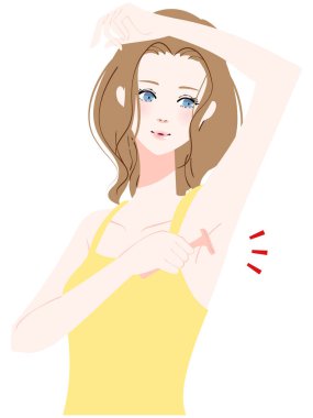 Koltuk altı kıllarını ustura ile işleyen bir kadın tasviri.