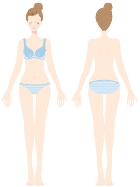 Önden ve arkadan görünen bir kadının tüm vücut görüntüsü