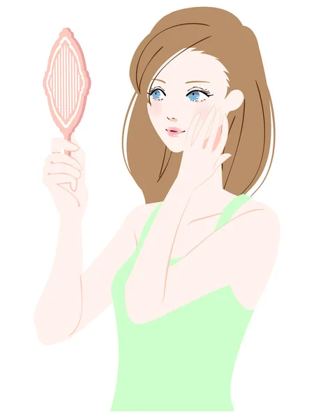 Ilustración Una Mujer Mirando Espejo Mano — Vector de stock