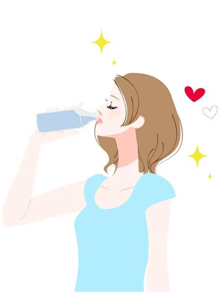 Illustratie Van Een Vrouw Die Water Drinkt — Stockvector