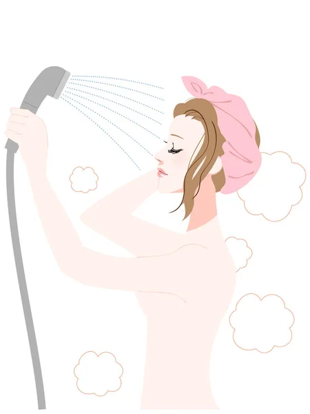 Illustratie Van Een Vrouw Die Een Douche Neemt — Stockvector