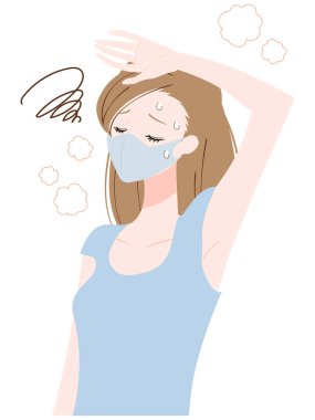 Maske yüzünden sıcaktan muzdarip bir kadın