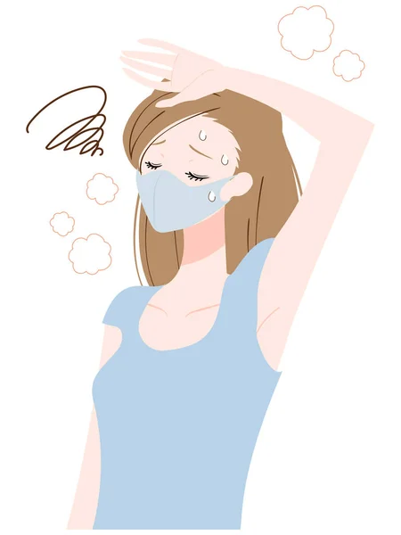 Mujer Que Sufre Calor Debido Máscara — Vector de stock